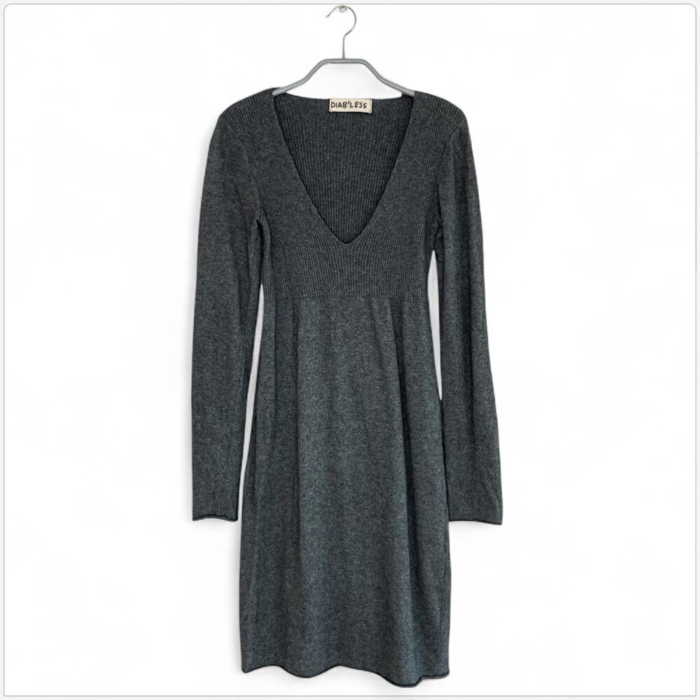 Diab'less Diabless Charcoal Gray Angora Blend Soft Knit Sweater Dress S - M